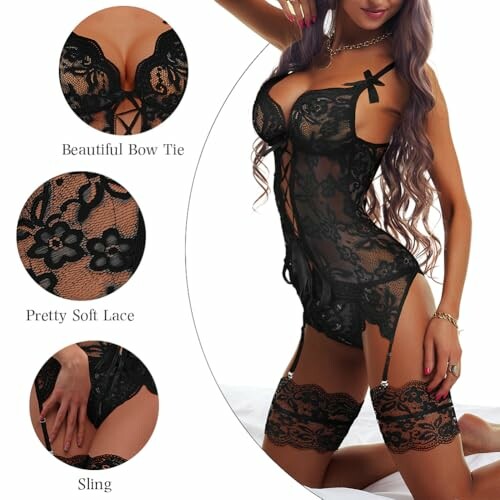 Conjunto Sexy Lencería con Ligueros y Tanga