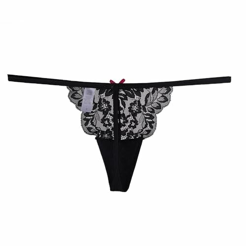 Tanga de encaje negro con diseño floral.