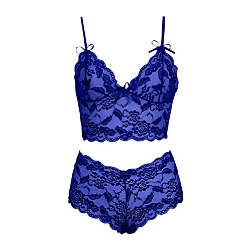 Conjunto de lencería de encaje azul.