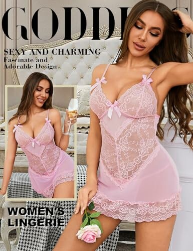 Mujer con lencería rosa transparente